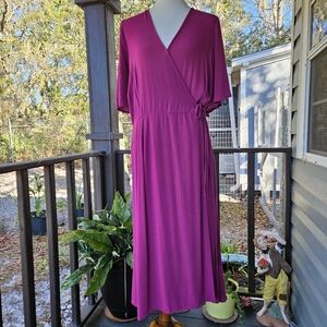 Old Navy Wrap Midi Dress Vneck Waist-Defined Flutter Sleeve Plus 3X Boysenberry